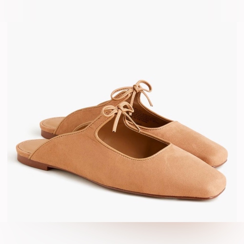 J. Crew Suede Bow-Tie Mule Slides in Tan